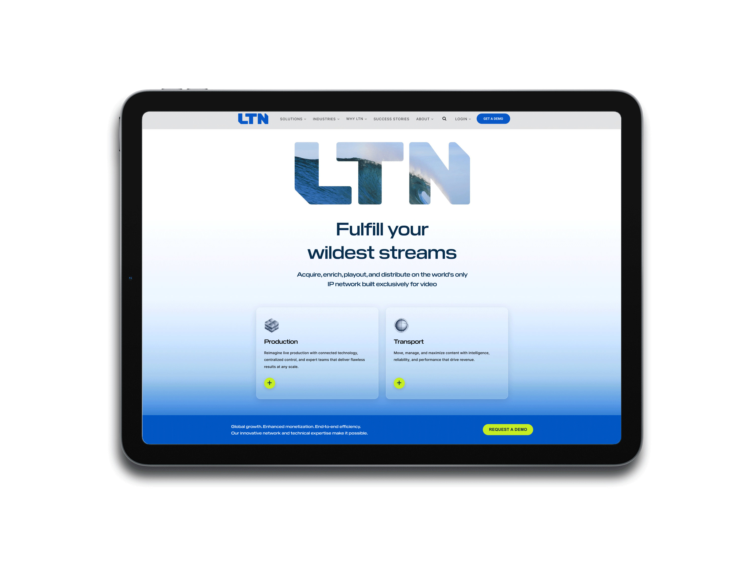 LTN redesigned homepage — Production and Transport navigation